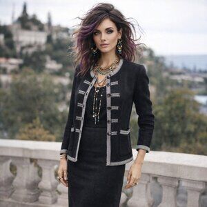 Escada Margaretha Ley Black White Accent Wool Skirt Sweater Set, Size 34/36